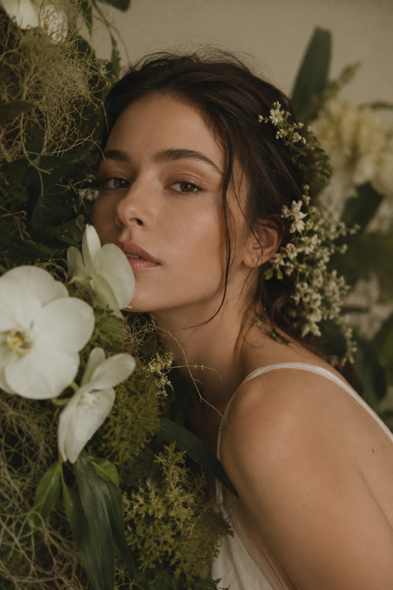 Penteado de noiva com orquídeas, Kamitri Umuarama